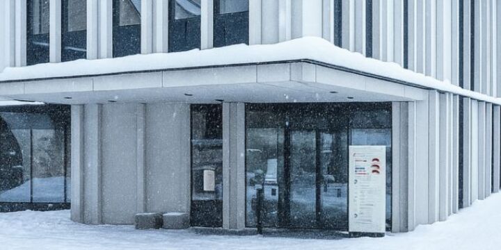 Haupteingang der EAB im Schnee