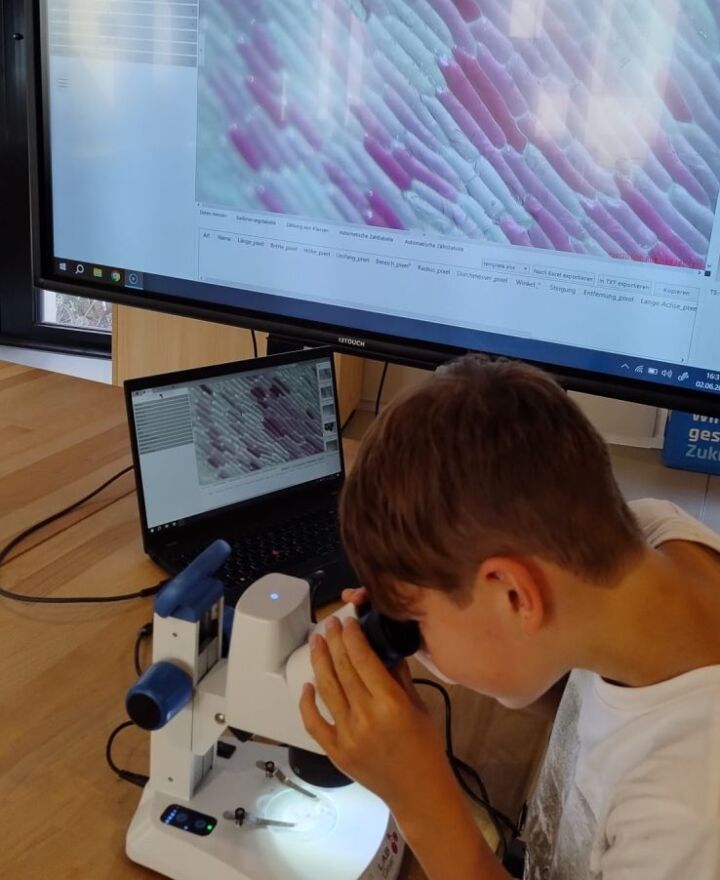 Mikroskop, Tablet und Bildschirm