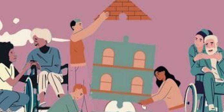 gemalte Personen die gemeinsam wohnen