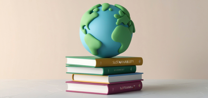 Eine Weltkugel liegt auf einem Bücherstapel